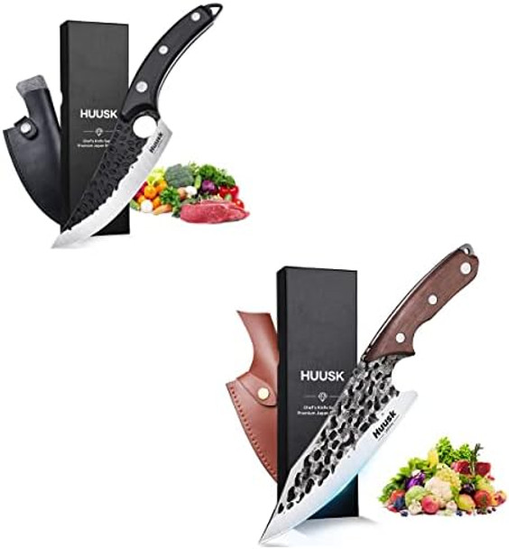 Huusk Viking Knife With Sheath Bundle With Boning Knife For Meat Cutting Full Tang Japanese Chef Knife Hand Forged Ultimo Knife For Halloween Kitchen Or Camping