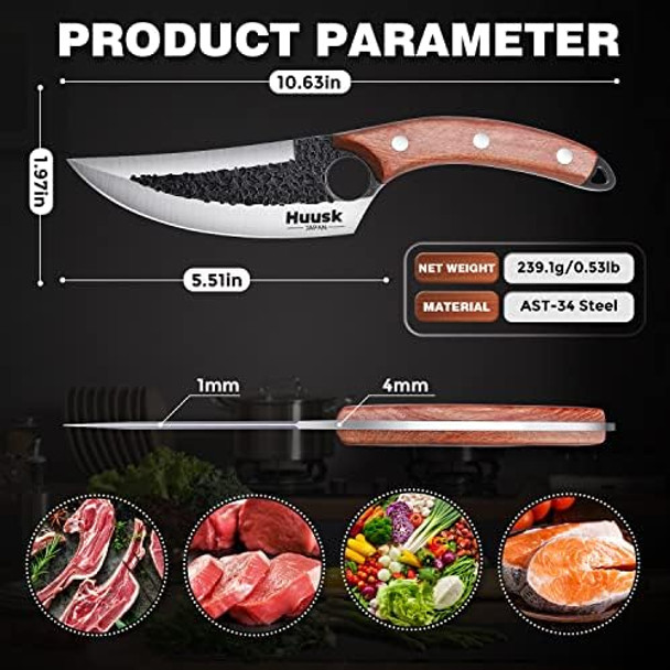 Huusk d Chef Knives Brown Bundle With Black Outdoor Camping Cooking Knife With Leather Sheath And Box