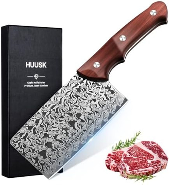Huusk Meat Cleaver Knife 5.5" Japanese Butcher Knife For Meat Cutting Vegetable Cleavers With Ergonomic Handle Chopping Knives For Kitchen Camping Thanksgiving Christmas s