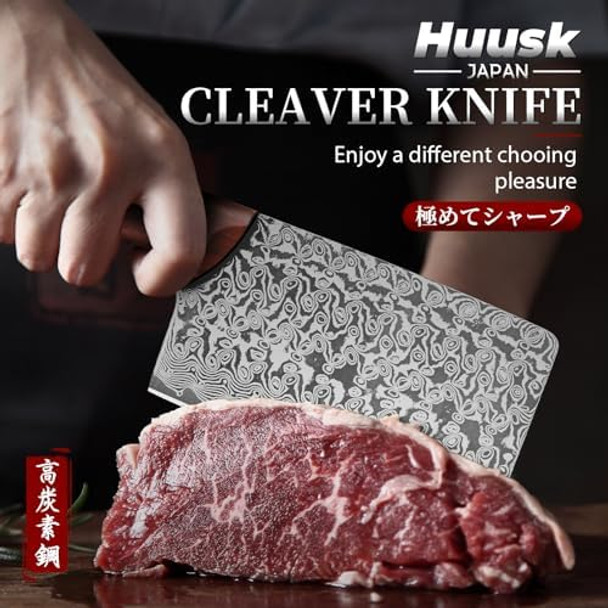 Huusk Meat Cleaver Knife 5.5" Japanese Butcher Knife For Meat Cutting Vegetable Cleavers With Ergonomic Handle Chopping Knives For Kitchen Camping Thanksgiving Christmas s