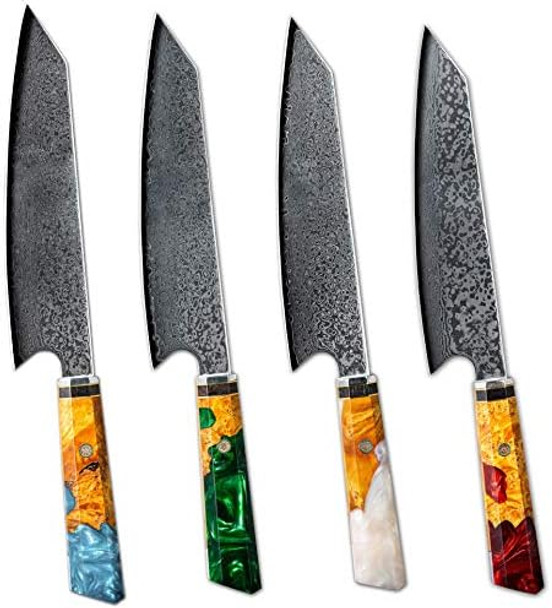 Damascus Steel Kitchen Knife 8 Inch Japanese Chef Kitchen Knife Stabilized Wood Resin Cured Wood Octagonal Handle