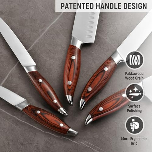 5-Piece Kitchen Knife Set - Ultra-Sharp High Carbon Stainless Steel Blades With Ergonomic Pakkawood Handles Professional Kitchen Knives Sets Elegant Box Packaging