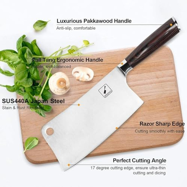 Imarku Cleaver Knife 7 Inch Meat Cleaver - Sus440A Japan High Carbon Stainless Steel Butcher Knife With Ergonomic Handle Ultra Sharp Knife Kitchen Gadgets For Home/Restaurant Perfect Birthday s