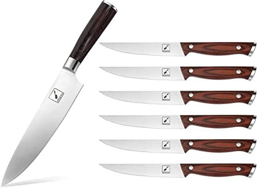 Imarku Japanese Chef Knife And Steak Knives 8 Inch Set Of 6 With Ergonomic Handle And Box Ultra Sharp Knife