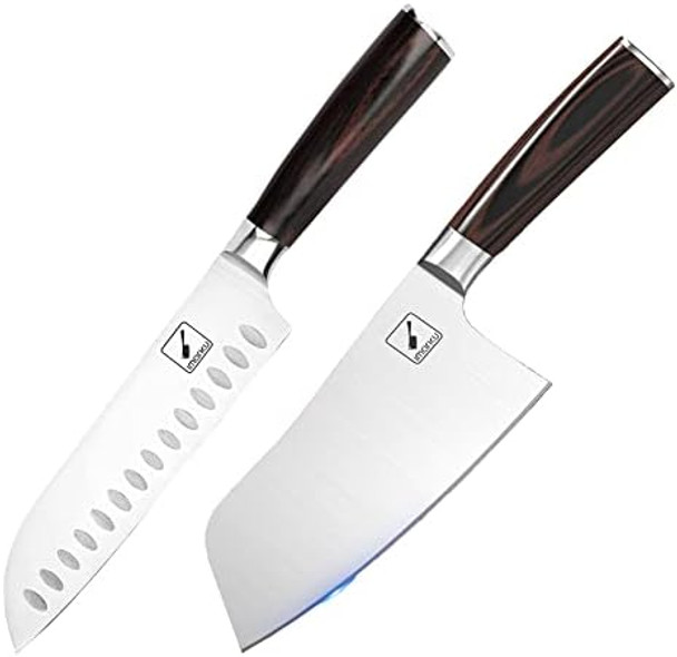 Imarku Santoku Knife And Cleaver Knife 7 Inch Kitchen Knife Ultra Sharp Asian Knife Japanese Chef Knife Meat Cleaver 7" High Carbon Steel Chef Knife