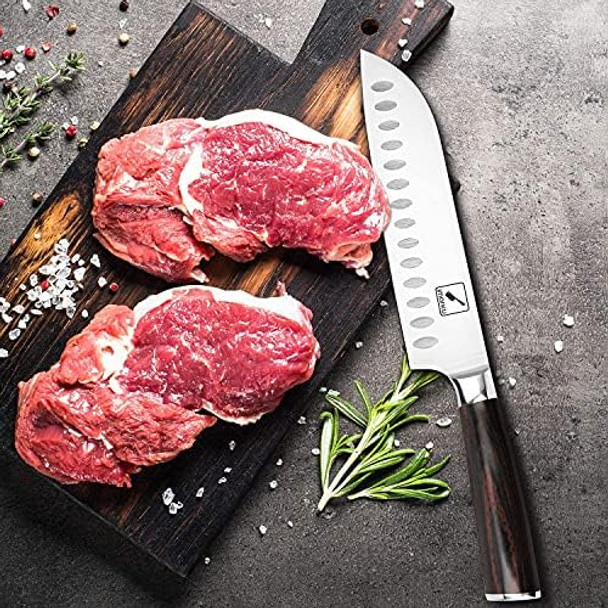 Imarku Santoku Knife And Cleaver Knife 7 Inch Kitchen Knife Ultra Sharp Asian Knife Japanese Chef Knife Meat Cleaver 7" High Carbon Steel Chef Knife