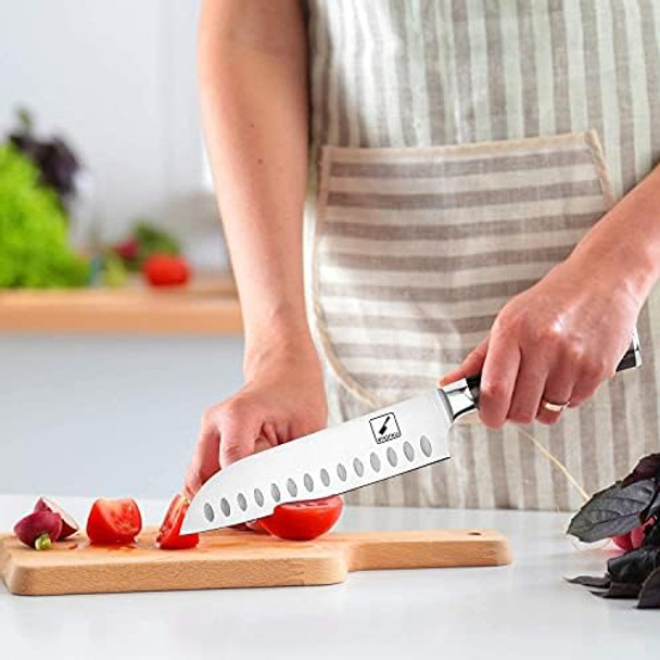 Imarku Santoku Knife And Cleaver Knife 7 Inch Kitchen Knife Ultra Sharp Asian Knife Japanese Chef Knife Meat Cleaver 7" High Carbon Steel Chef Knife