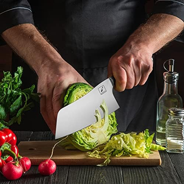 Lmarku 7 Inch Meat Cleaver Cleaver Knife Japanese Cleaver Knife High Carbon Steel Chef Knife With Ergonomic Pakka Handle 7Cr17Mov German High Carbon Stainless Steel Butcher Knife