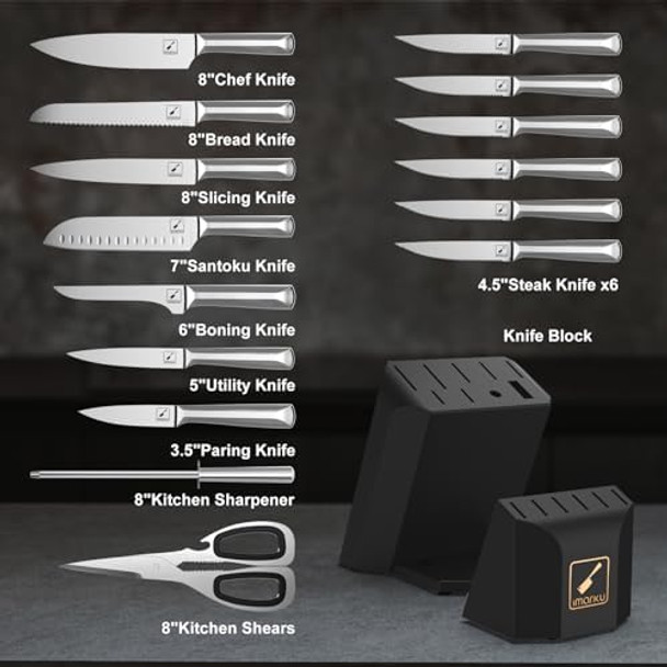 Knife Block Set Imarku 16 Pcs Kitchen Knife Set With Sharpening Rod High Carbon Stainless Steel Knives Set For Kitchen With Ergonomic Non-Slip Handle Dishwasher Safe