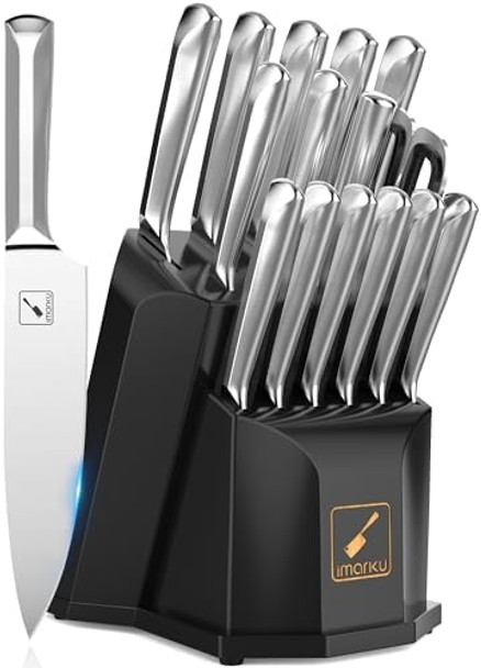 Knife Block Set Imarku 16 Pcs Kitchen Knife Set With Sharpening Rod High Carbon Stainless Steel Knives Set For Kitchen With Ergonomic Non-Slip Handle Dishwasher Safe