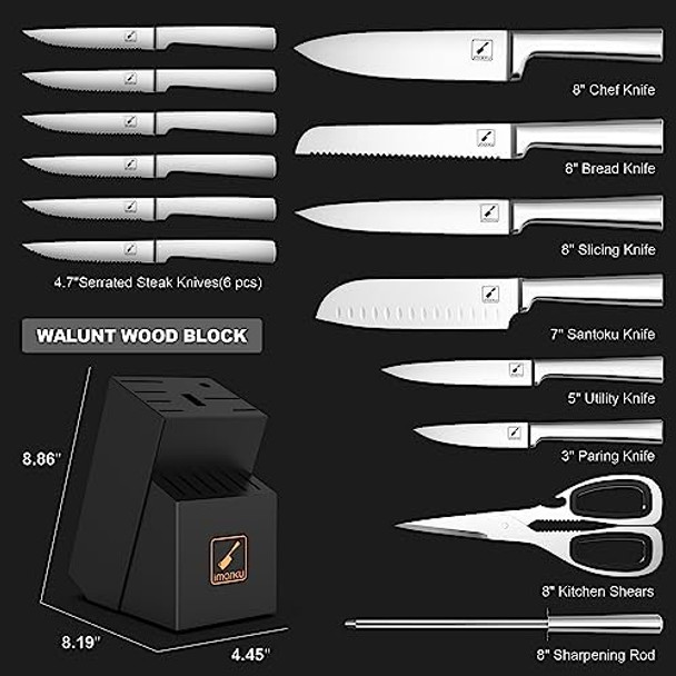 Imarku Knife Set - 15Pcs Kitchen Knife Set Japanese High Carbon Stainless Steel Knives Set For Kitchen Dishwasher Safe Ultra Sharp Professional Chef Well Balance Knife Block Set Black