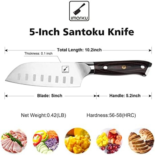 Imarku Santoku Knife Chef Knife 5 Inch Ultra Sharp Asian Knife Japanese Chef Knife - Japanese Sus440A Stainless Steel - Ergonomic Pakkawood Handle Best Choice For Home Kitchen