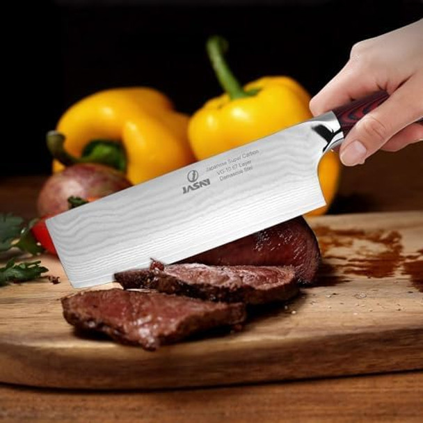 Jasni Chef Knife Professional High Carbon Vg10 Damascus Steel Nakiri Knives Japanese 7 Inch Kitchen Knife Fruit And Vegetable Chefs Knife Ultra Sharp 67-Layer Forged Blade Knife