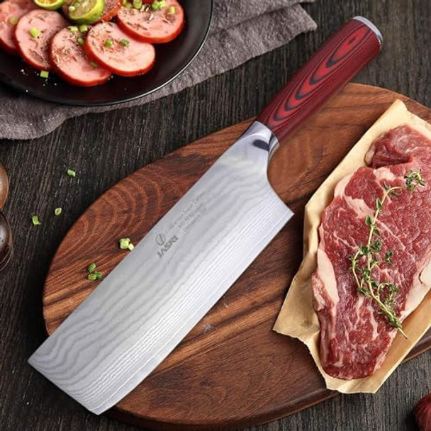 Jasni Chef Knife Professional High Carbon Vg10 Damascus Steel Nakiri Knives Japanese 7 Inch Kitchen Knife Fruit And Vegetable Chefs Knife Ultra Sharp 67-Layer Forged Blade Knife