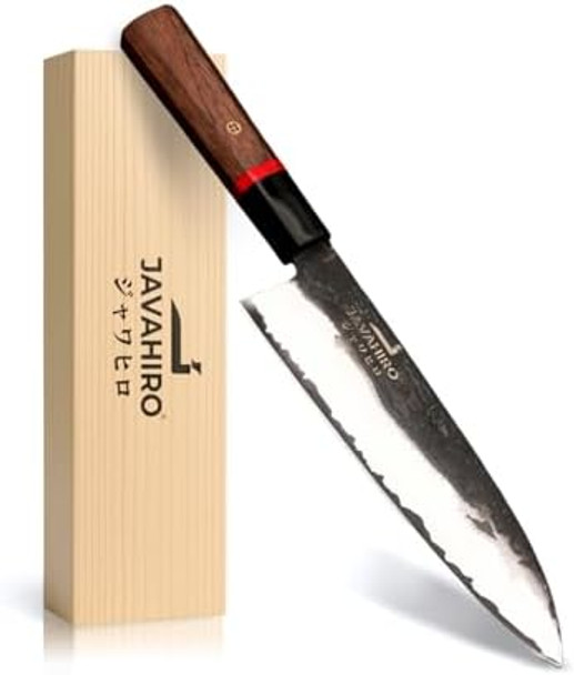 Japanese Chef Knife – 210Mm Black Forged High-Carbon Steel Kitchen Knife Handcrafted Gyuto With Ergonomic Bloodwood & Resin Handle Wooden Box For Chefs & Home Cooks