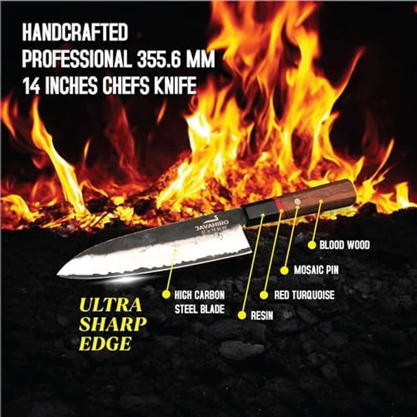Japanese Chef Knife – 210Mm Black Forged High-Carbon Steel Kitchen Knife Handcrafted Gyuto With Ergonomic Bloodwood & Resin Handle Wooden Box For Chefs & Home Cooks