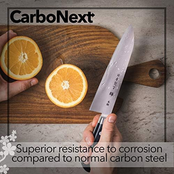 Kagayaki Carbonext Japanese Chef’S Knife Kc-3Es Professional Santoku Knife High Carbon Tool Steel Pro Kitchen Knife With Ergonomic Pakka Wood Handle 7 Inch