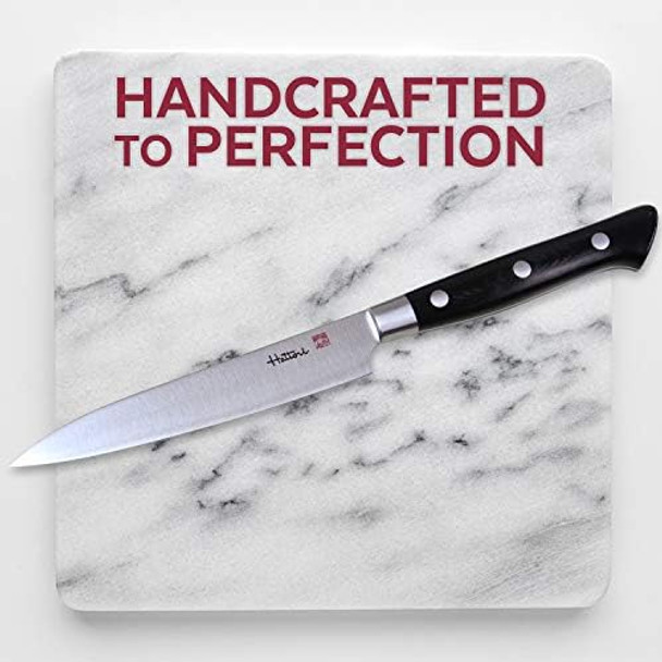 Hattori Japanese Chef’S Knife Fh-3L Professional Petty Knife Vg-10 Cobalt Steel Pro Kitchen Knife With Ergonomic Black Linen Micarta Handle 5.9 Inch