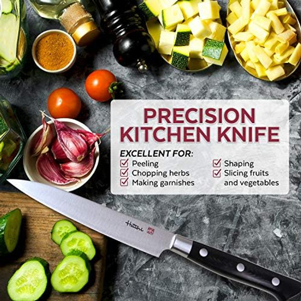 Hattori Japanese Chef’S Knife Fh-3L Professional Petty Knife Vg-10 Cobalt Steel Pro Kitchen Knife With Ergonomic Black Linen Micarta Handle 5.9 Inch