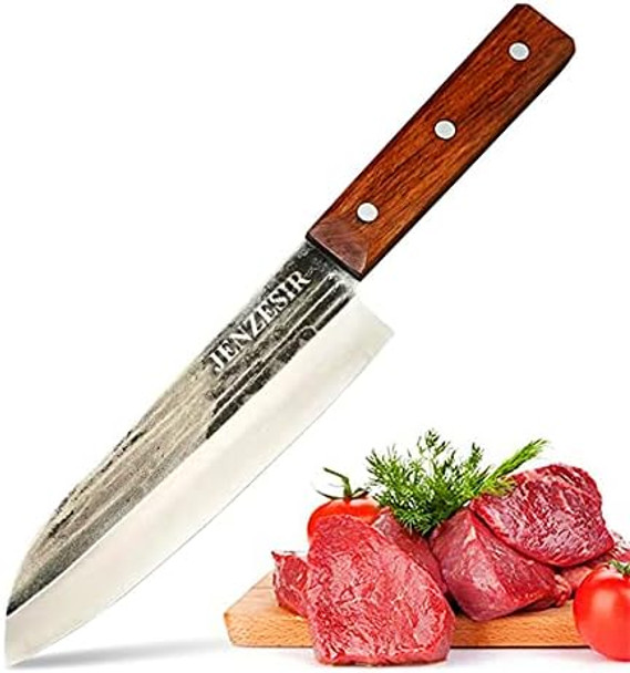 Handmade Forged Santoku Knife Ultra Sharp Japanese Chef Knife 7 Inch Kitchen Cleaver Knives Professional 8Cr13Mov Steel Cooking Knives Multipurpose Gyuto Knives For Home Restaurant
