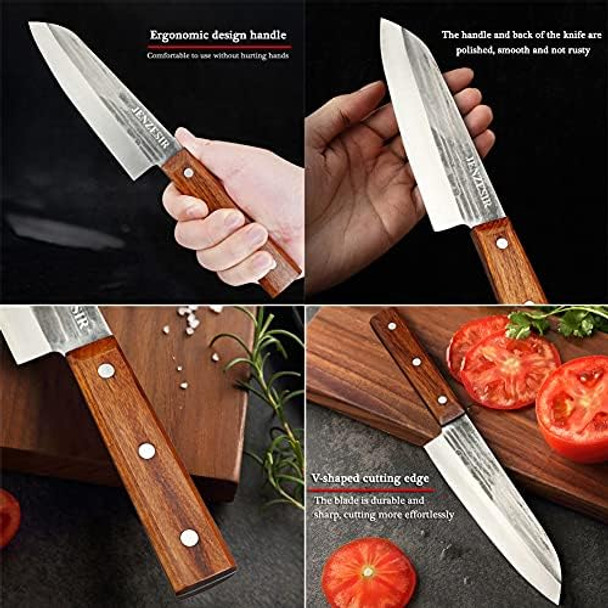 Handmade Forged Santoku Knife Ultra Sharp Japanese Chef Knife 7 Inch Kitchen Cleaver Knives Professional 8Cr13Mov Steel Cooking Knives Multipurpose Gyuto Knives For Home Restaurant