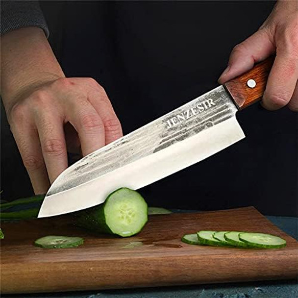 Handmade Forged Santoku Knife Ultra Sharp Japanese Chef Knife 7 Inch Kitchen Cleaver Knives Professional 8Cr13Mov Steel Cooking Knives Multipurpose Gyuto Knives For Home Restaurant