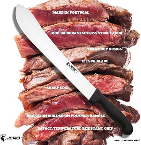 Jero Commercial Series - 12 Inch Traditional Style Butcher Knife - High Carbon Stainless Steel - Large Grip Poly Handle - Made In Portugal
