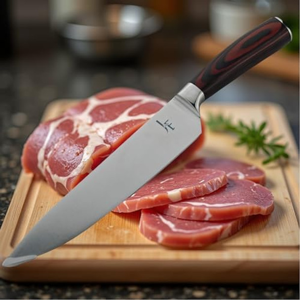 Japanese Chef Knife 8 Inch - High Carbon Stainless Steel Knife Ergonomic Wood Handle - Ultra Sharp Knife For Chopping Slicing Dicing And Mincing - Professional Kitchen Knife In A Box