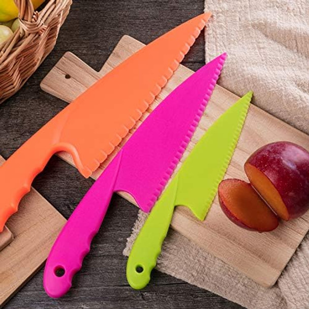 Jovitec 8 Pcs Kid Cooking Kitchen Knife Set Plastic Serrated Edges Children'S Safe Chef Nylon Knives For Cutting Fruit Bread Cake Salad Lettuce Kids Cooking Supply(Blue Square Knife)