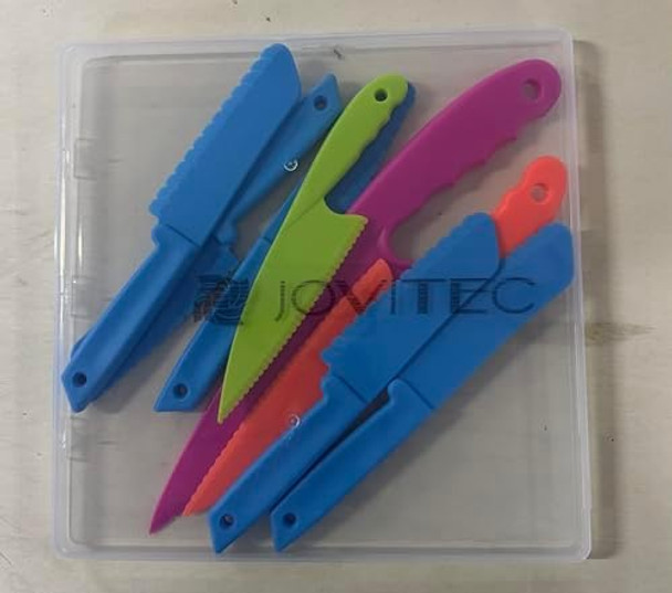Jovitec 8 Pcs Kid Cooking Kitchen Knife Set Plastic Serrated Edges Children'S Safe Chef Nylon Knives For Cutting Fruit Bread Cake Salad Lettuce Kids Cooking Supply(Blue Square Knife)
