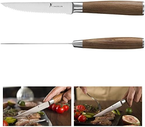 Natura Series 4.5” Serrated Steak Knife Set Of 6 High Carbon Stainless Steel Wooden Handle