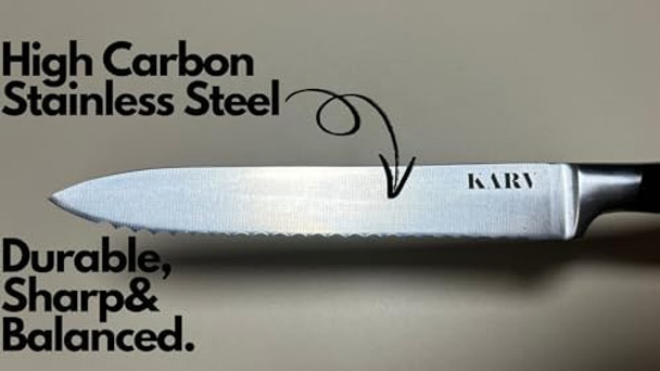 5 Inch Serrated Kitchen Knife - High Carbon Stainless Steel - Full Tang For Maximum Stability - Fruits Vegetables Tomato And Steak Knife