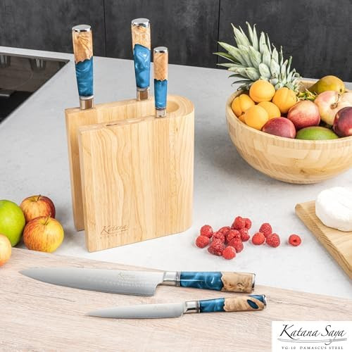 Katana Saya Elements Vg-10 Damascus Steel With Olivewood & Resin Handle