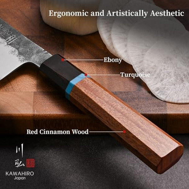 Kawahiro Japanese Nakiri Knife 7 Inch Handcrafted Vg10 High Carbon Stainless Steel Vegetable Chef Knife Professional Sharp Kitchen Knives With Ergonomic Ruby Wood Handle And Wood Box