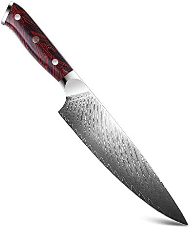 Keensun Damascus Chef Knife - 8 Inch Professional Kitchen Knife Rust Resistant Japanese Vg10 Super Steel 67 Layer High Carbon Stainlesswith Green Ergonomic Resin Handle And Luxury Box