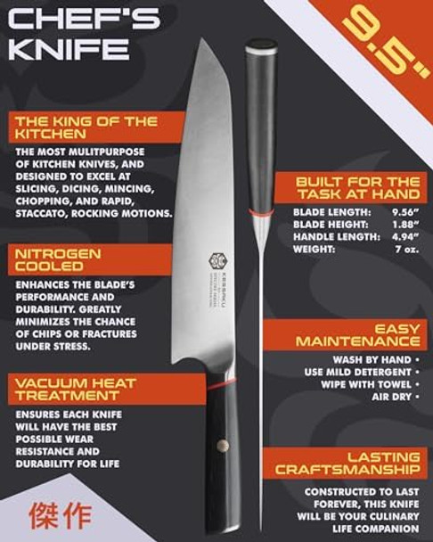 Kessaku 9.5-Inch Chef Knife - Spectre Series - Forged Japanese Aus-8 High Carbon Stainless Steel - Pakkawood Handle With Blade Guard