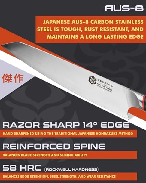 Kessaku 9.5-Inch Chef Knife - Spectre Series - Forged Japanese Aus-8 High Carbon Stainless Steel - Pakkawood Handle With Blade Guard