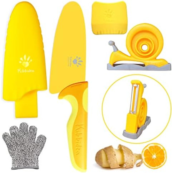 Kids Knife Set For Real Cooking 4-Piece Stainless Steel Kids Kitchen Chef'S Knives With Peeler Finger Guard Protective Glove For Cutting Peeling Knives For Teenager 8-12