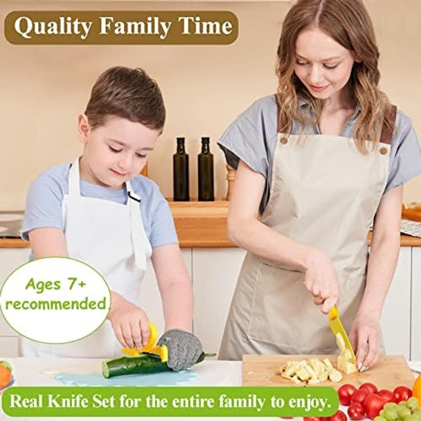 Kids Knife Set For Real Cooking 4-Piece Stainless Steel Kids Kitchen Chef'S Knives With Peeler Finger Guard Protective Glove For Cutting Peeling Knives For Teenager 8-12