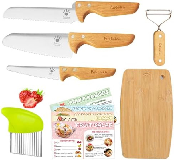 Kids Safe Knife Set For Real Cooking 11-Piece Bpa- Kids Cutting Board And Knife Set，Firm Grip Serrated Children Kitchen Chef Knife Set Starter Knife