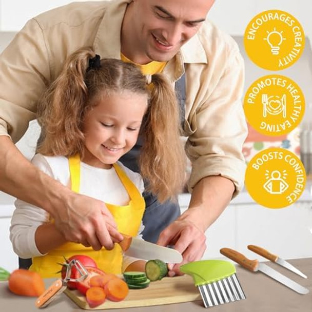 Kids Safe Knife Set For Real Cooking 11-Piece Bpa- Kids Cutting Board And Knife Set，Firm Grip Serrated Children Kitchen Chef Knife Set Starter Knife