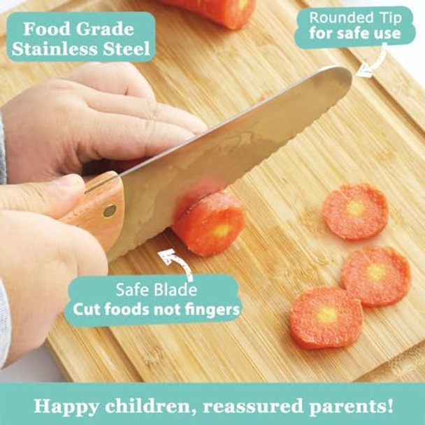 Kids Safe Knife Set For Real Cooking 11-Piece Bpa- Kids Cutting Board And Knife Set，Firm Grip Serrated Children Kitchen Chef Knife Set Starter Knife