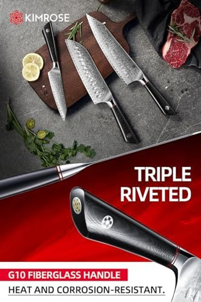 Damascus Knife Set - 3Pcs - High-Carbon 10Cr15Comov Alloy Steel - Professional Chef Knife - G10 Handle - Razor Sharp Kitchen Knives - Magnetic Sheath - Box
