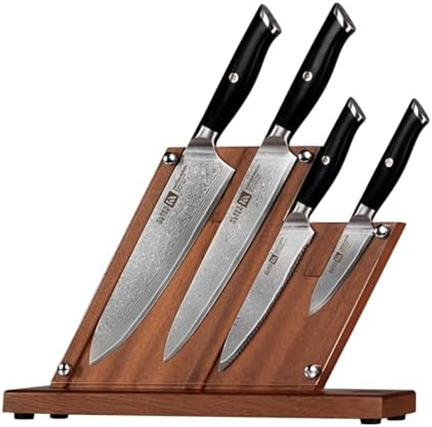 5 Piece Damascus Knife Block Set 67-Layer High Carbon Damascus Steel Ultra-Sharp Kitchen Knife Set With Magnetic Wooden Block