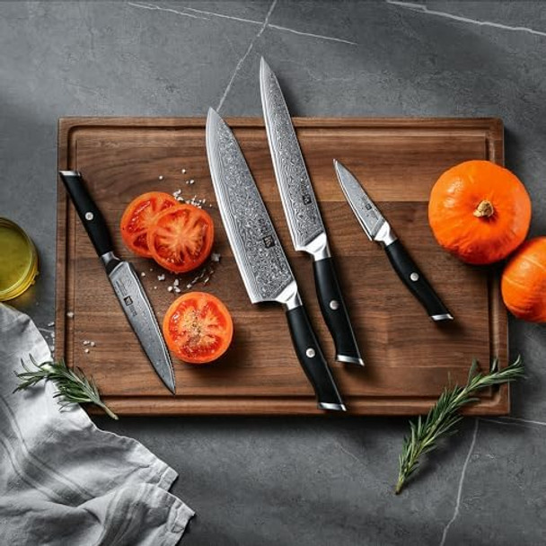 5 Piece Damascus Knife Block Set 67-Layer High Carbon Damascus Steel Ultra-Sharp Kitchen Knife Set With Magnetic Wooden Block