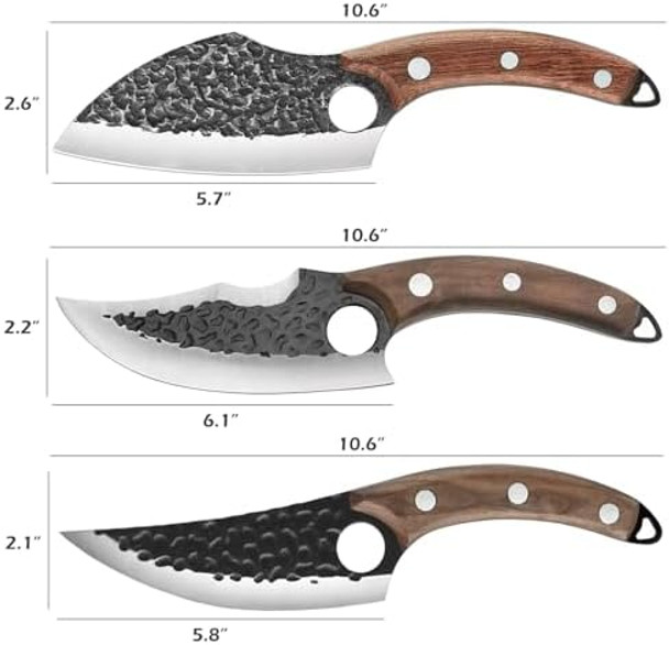Handmade Forged Kitchen Knife 3 Pcs Professional Chef Knife Set Hunting Bbq Meat Knives For Cooking Forged Kitchen Knife With High Carbon Stainless Steel Cutlery With Leather Sheaths