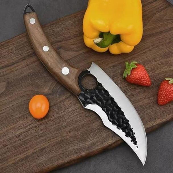 Handmade Forged Kitchen Knife 3 Pcs Professional Chef Knife Set Hunting Bbq Meat Knives For Cooking Forged Kitchen Knife With High Carbon Stainless Steel Cutlery With Leather Sheaths