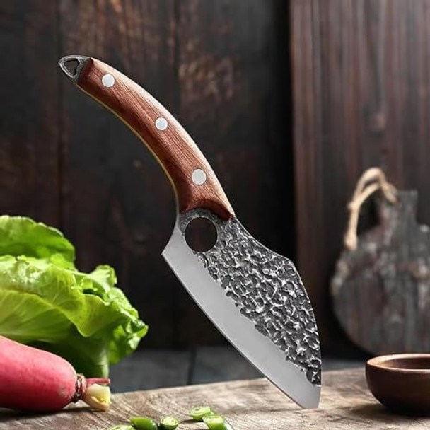 Handmade Forged Kitchen Knife 3 Pcs Professional Chef Knife Set Hunting Bbq Meat Knives For Cooking Forged Kitchen Knife With High Carbon Stainless Steel Cutlery With Leather Sheaths