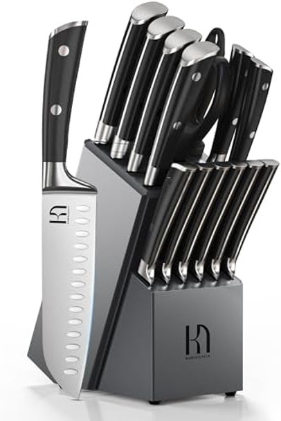 Premium Knife Set 15 Pcs Quality Kitchen Knife Set With Block Japanese High Carbon Stainless Steel Razor Sharp Knife Block Set Acacia Wood Block Knife Set With Ergonomic Full-Tang Handle