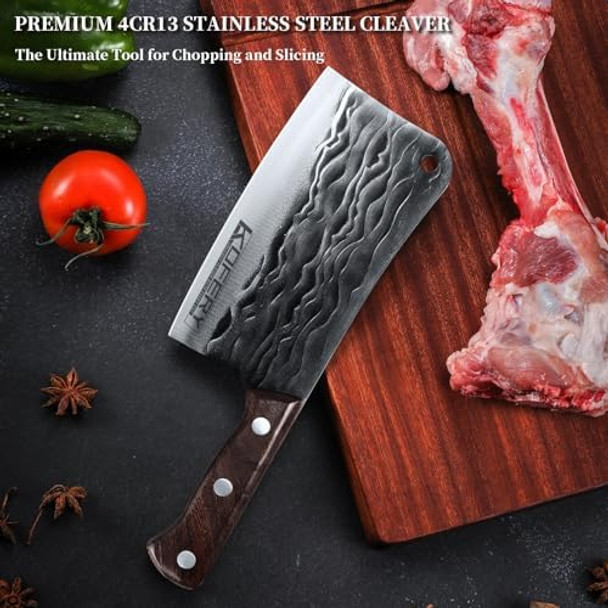 Kofery 7.3-Inch Hand Forged Heavy Duty Meat Cleaver - High Carbon Stainless Steel Butcher Knife With Wooden Handle For Precision Meat Cutting And Chopping Kofery 7.3-Inch Hand Forged Heavy Duty Meat Cleaver - High Carbon Stainless Steel Butcher Knife With Wooden Handle For Precision Meat Cutting And Chopping